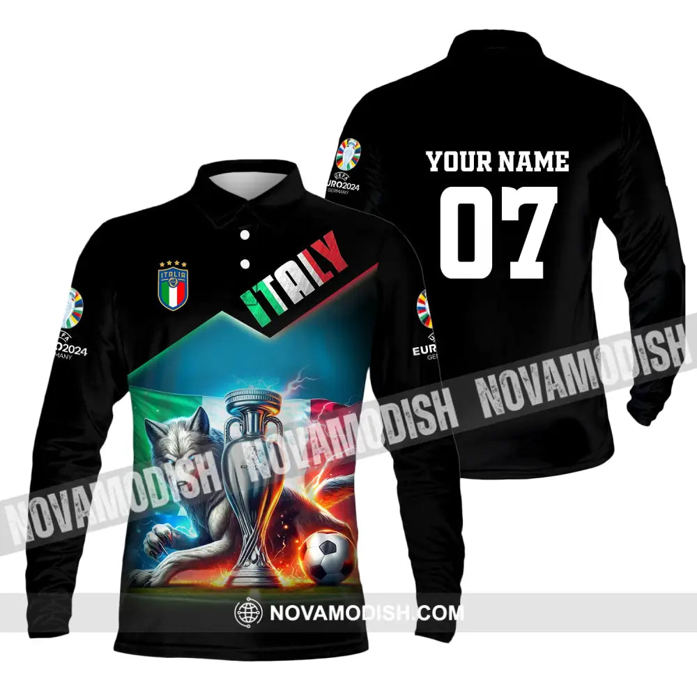 Unisex Shirt Custom Name And Number Italy Football Euro 2024 Polo Long Sleeve / S T-Shirt