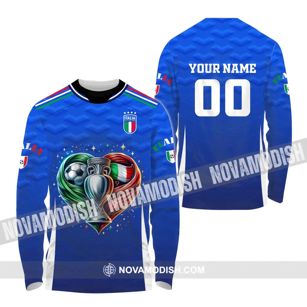 Unisex Shirt Custom Name And Number Italy Football Euro 2024 Polo Long Sleeve / S T-Shirt