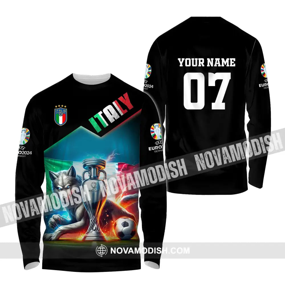 Unisex Shirt Custom Name And Number Italy Football Euro 2024 Polo Long Sleeve / S T-Shirt