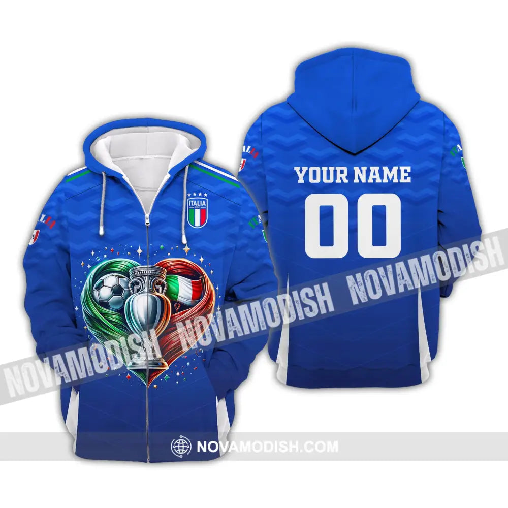 Unisex Shirt Custom Name And Number Italy Football Euro 2024 Polo Long Sleeve Zipper Hoodie / S