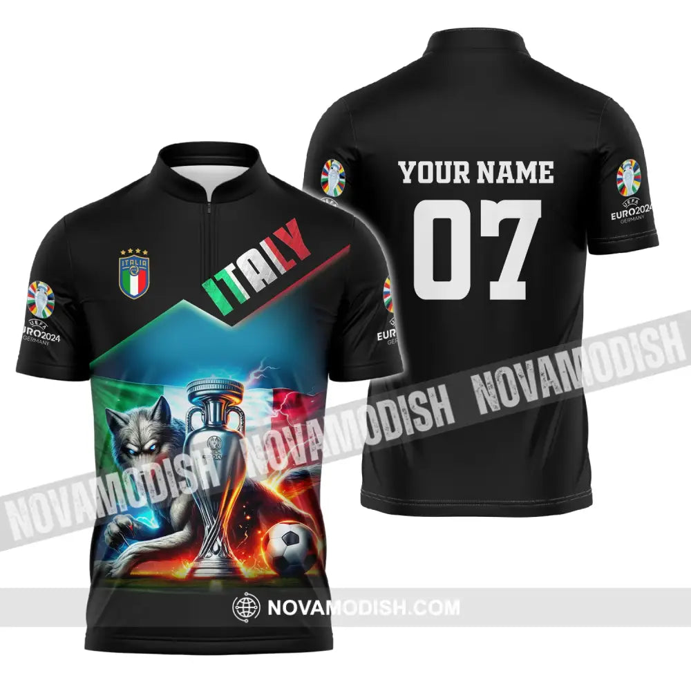 Unisex Shirt Custom Name And Number Italy Football Euro 2024 Polo Long Sleeve Zipper / S T-Shirt