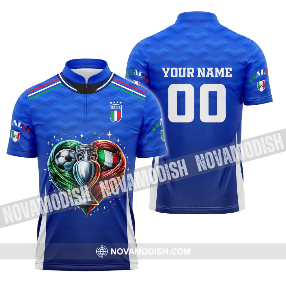 Unisex Shirt Custom Name And Number Italy Football Euro 2024 Polo Long Sleeve Zipper / S T-Shirt