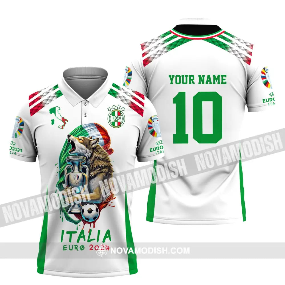 Unisex Shirt Custom Name And Number Italy Football Italia Euro 2024 Long Sleeve Polo / S T-Shirt