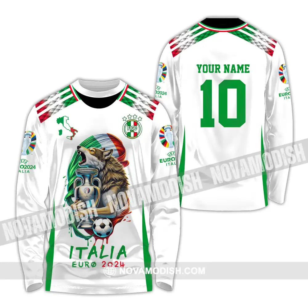 Unisex Shirt Custom Name And Number Italy Football Italia Euro 2024 Long Sleeve Polo / S T-Shirt