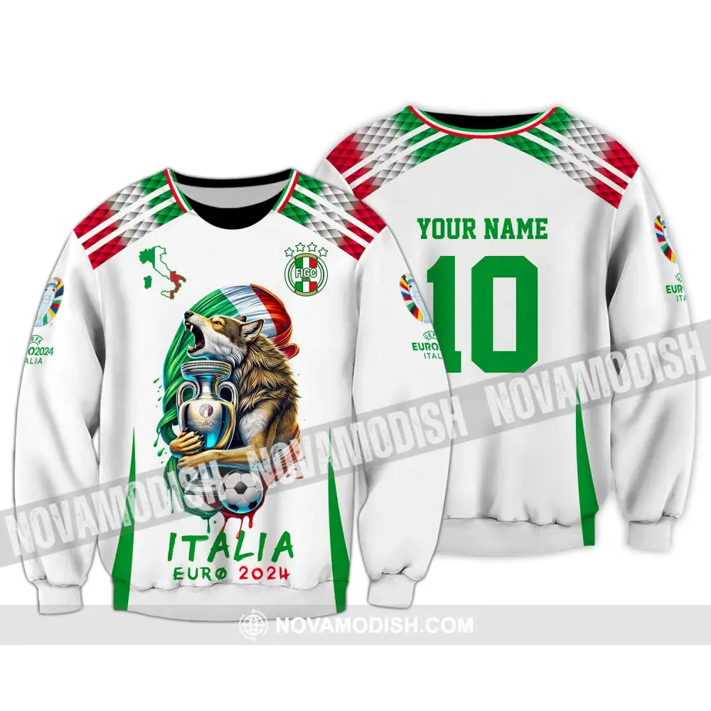 Unisex Shirt Custom Name And Number Italy Football Italia Euro 2024 Long Sleeve Polo / S T-Shirt