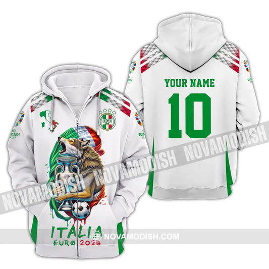 Unisex Shirt Custom Name And Number Italy Football Italia Euro 2024 Long Sleeve Polo Zipper Hoodie