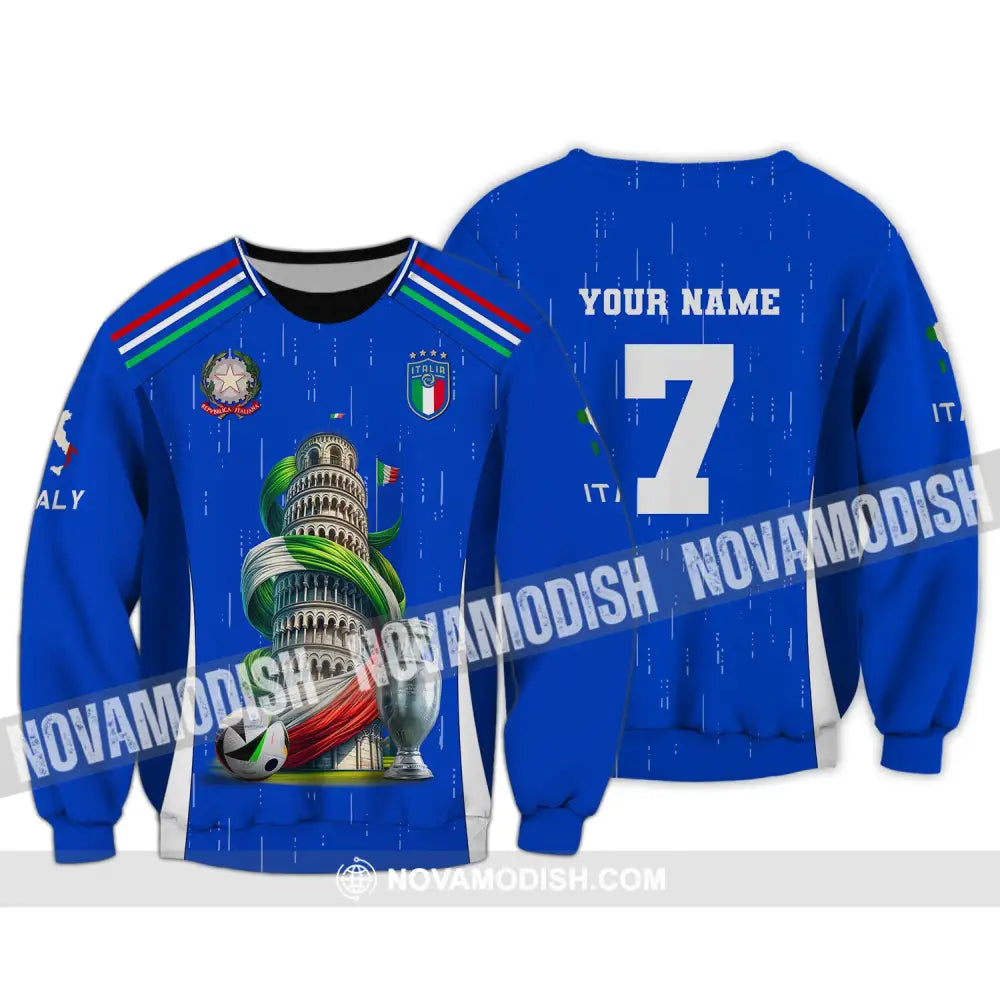 Unisex Shirt Custom Name And Number Italy Football Polo Long Sleeve Euro 2024 / S T-Shirt