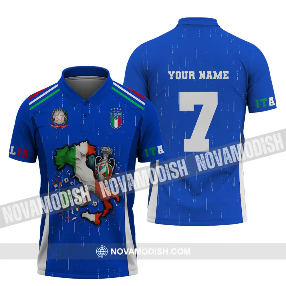 Unisex Shirt Custom Name And Number Italy Football Polo Long Sleeve Euro 2024 / S T-Shirt