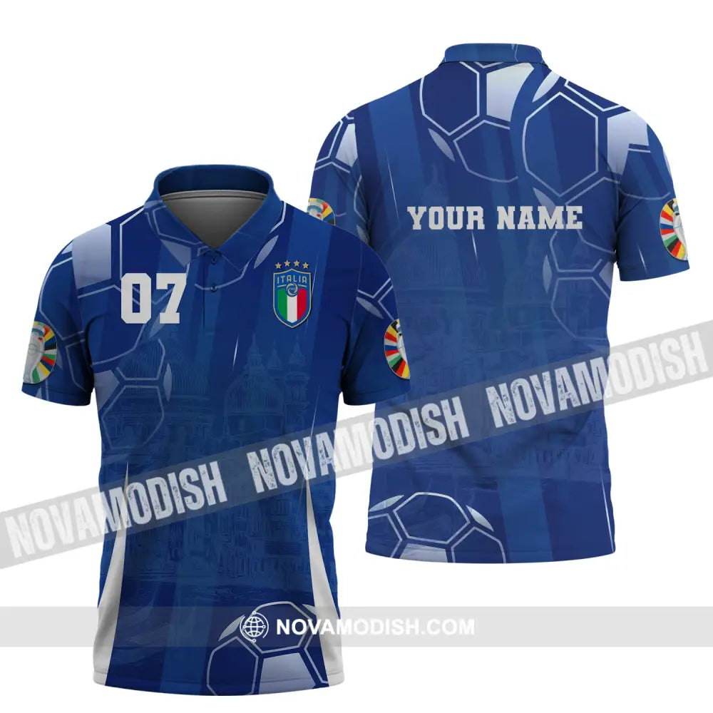 Unisex Shirt Custom Name And Number Italy Football Polo Long Sleeve Euro 2024 / S T-Shirt