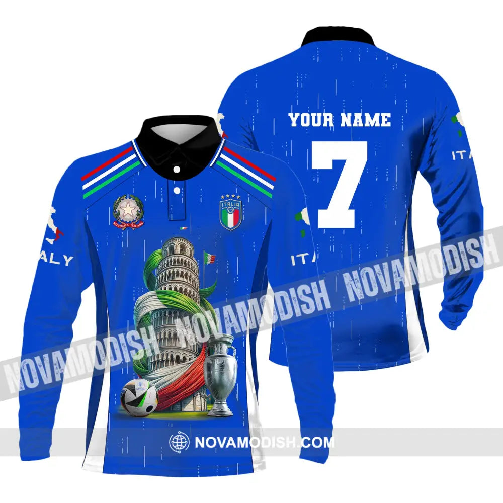 Unisex Shirt Custom Name And Number Italy Football Polo Long Sleeve Euro 2024 / S T-Shirt