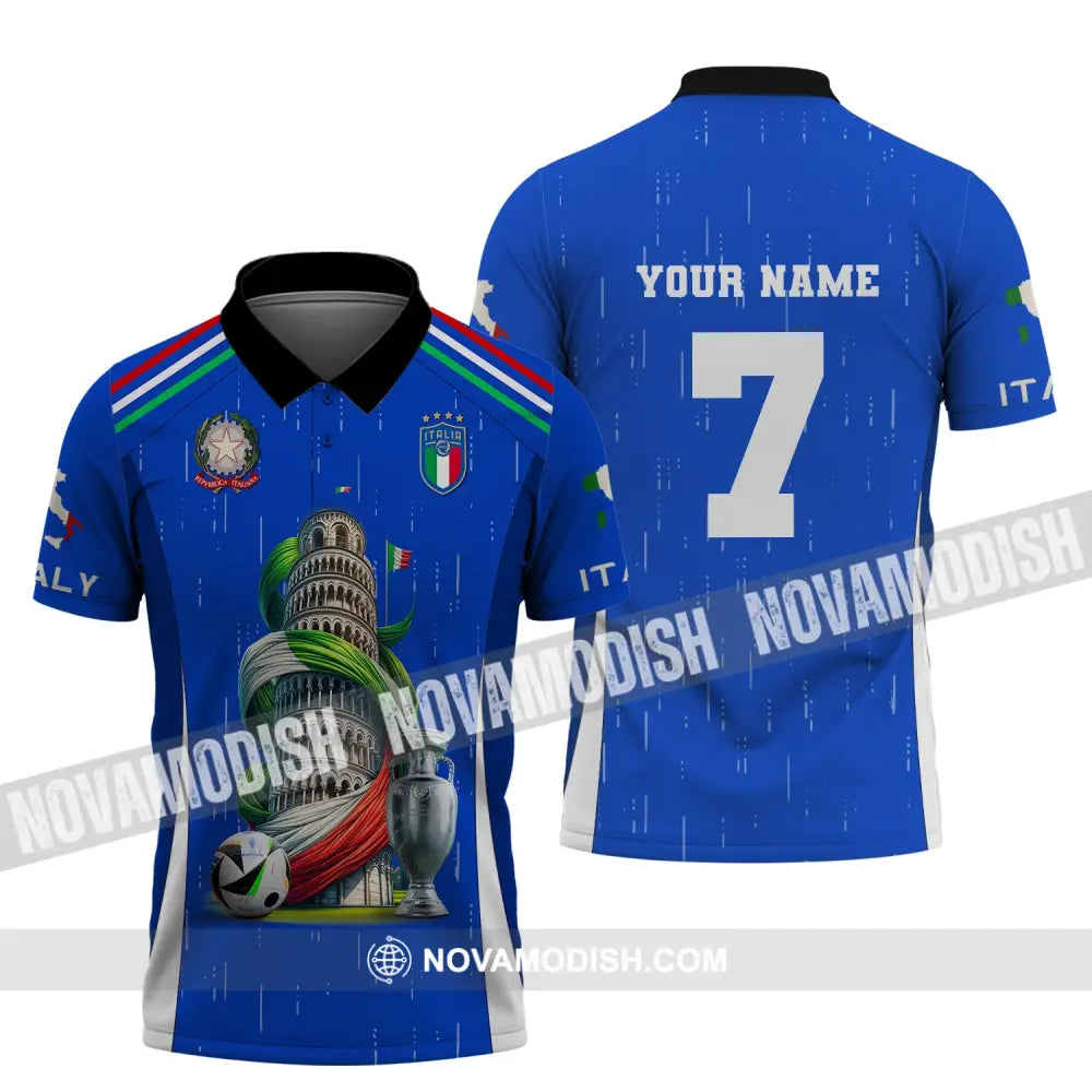 Unisex Shirt Custom Name And Number Italy Football Polo Long Sleeve Euro 2024 / S T-Shirt