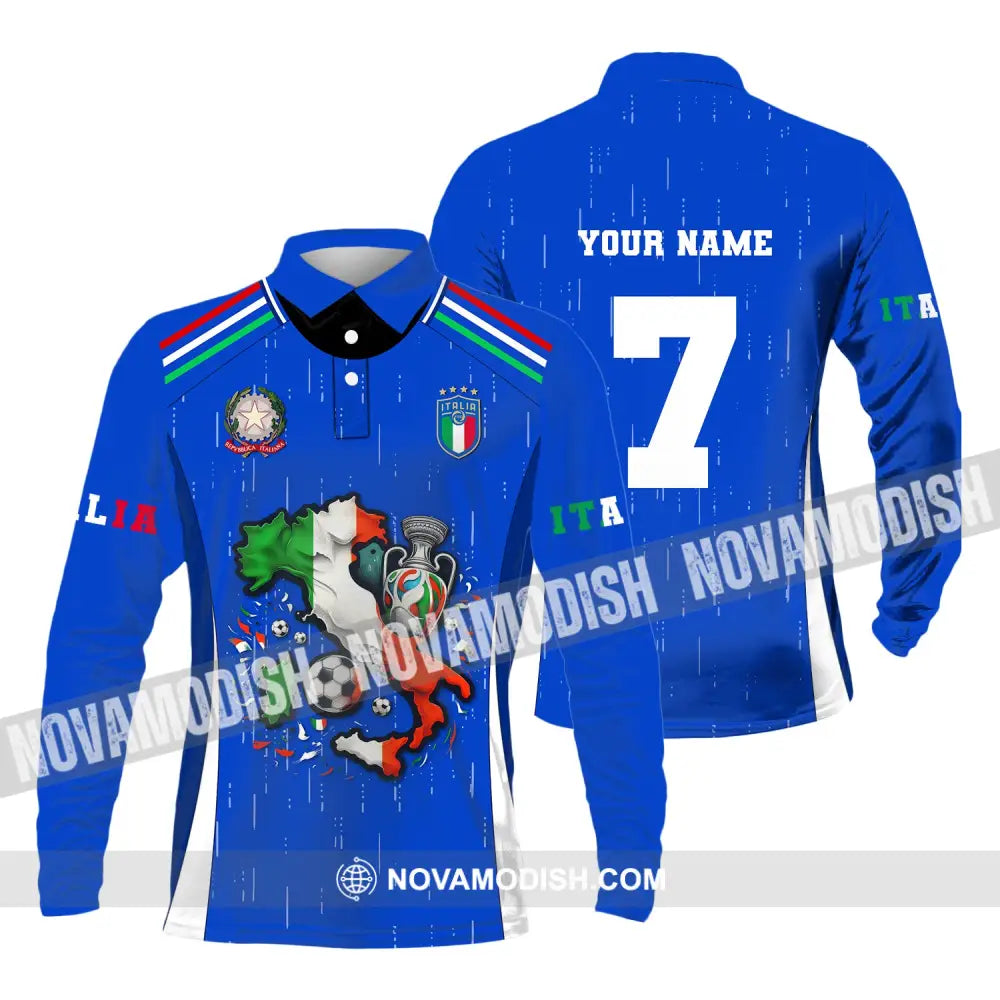 Unisex Shirt Custom Name And Number Italy Football Polo Long Sleeve Euro 2024 / S T-Shirt