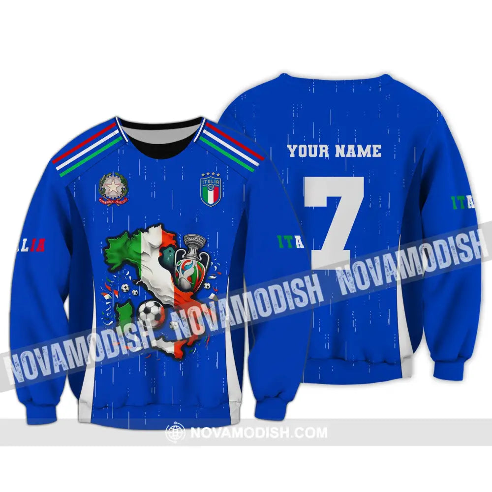 Unisex Shirt Custom Name And Number Italy Football Polo Long Sleeve Euro 2024 / S T-Shirt