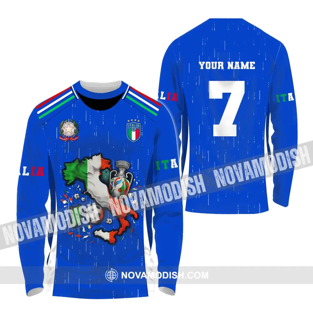 Unisex Shirt Custom Name And Number Italy Football Polo Long Sleeve Euro 2024 / S T-Shirt