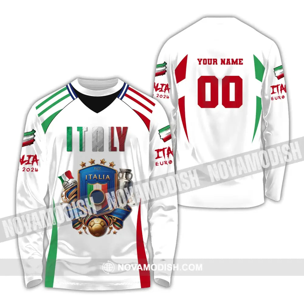 Unisex Shirt Custom Name And Number Italy Football Polo Long Sleeve Euro 2024 / S T-Shirt