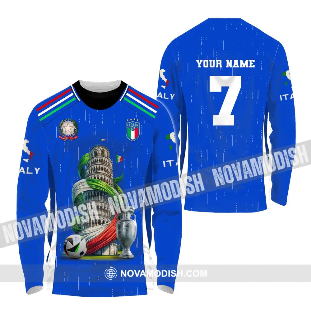 Unisex Shirt Custom Name And Number Italy Football Polo Long Sleeve Euro 2024 / S T-Shirt