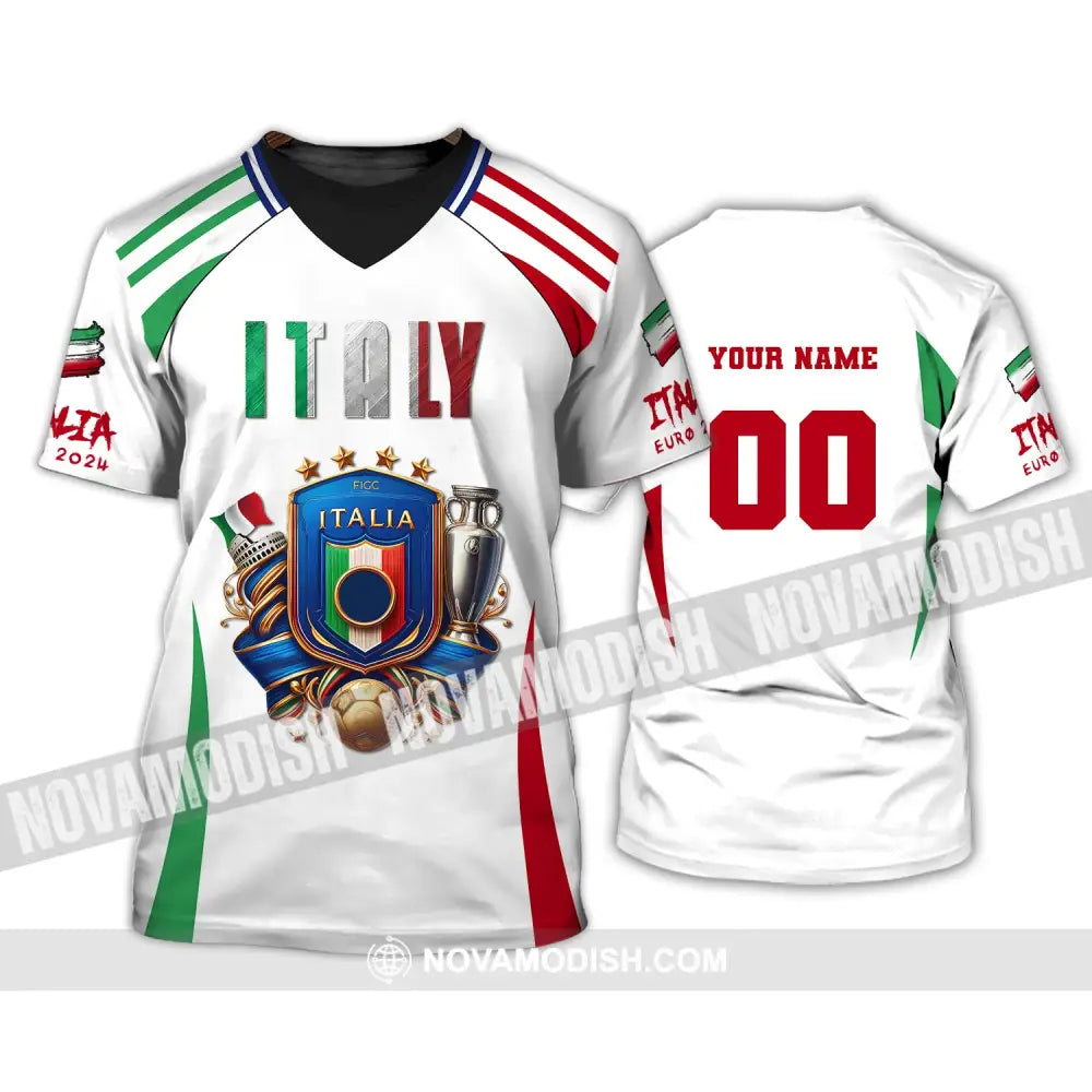 Unisex Shirt Custom Name And Number Italy Football Polo Long Sleeve Euro 2024 T-Shirt / S