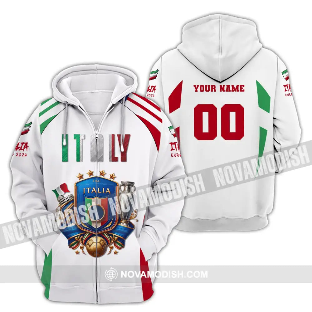 Unisex Shirt Custom Name And Number Italy Football Polo Long Sleeve Euro 2024 Zipper Hoodie / S