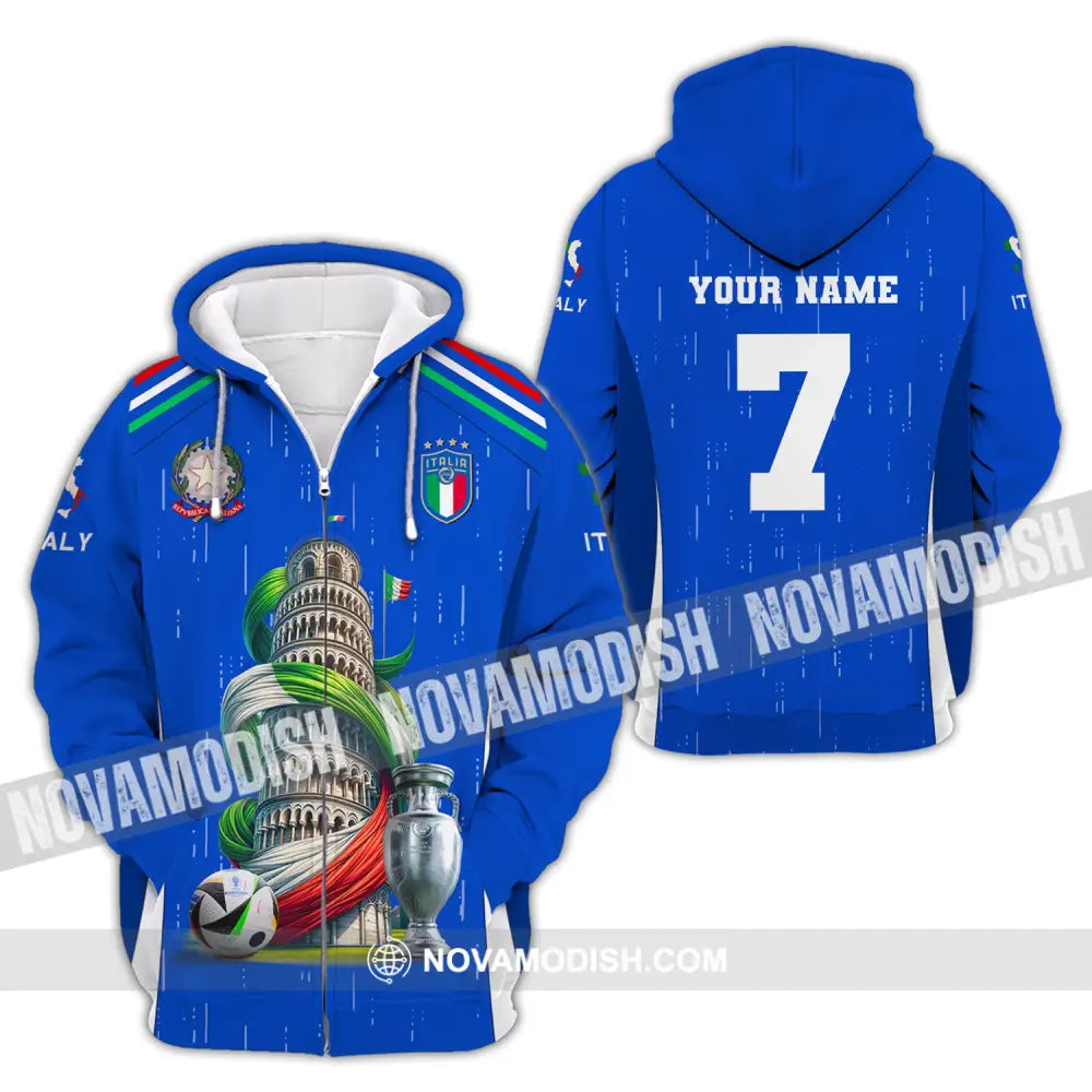 Unisex Shirt Custom Name And Number Italy Football Polo Long Sleeve Euro 2024 Zipper Hoodie / S