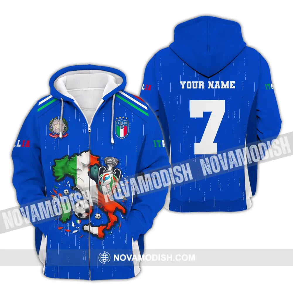 Unisex Shirt Custom Name And Number Italy Football Polo Long Sleeve Euro 2024 Zipper Hoodie / S