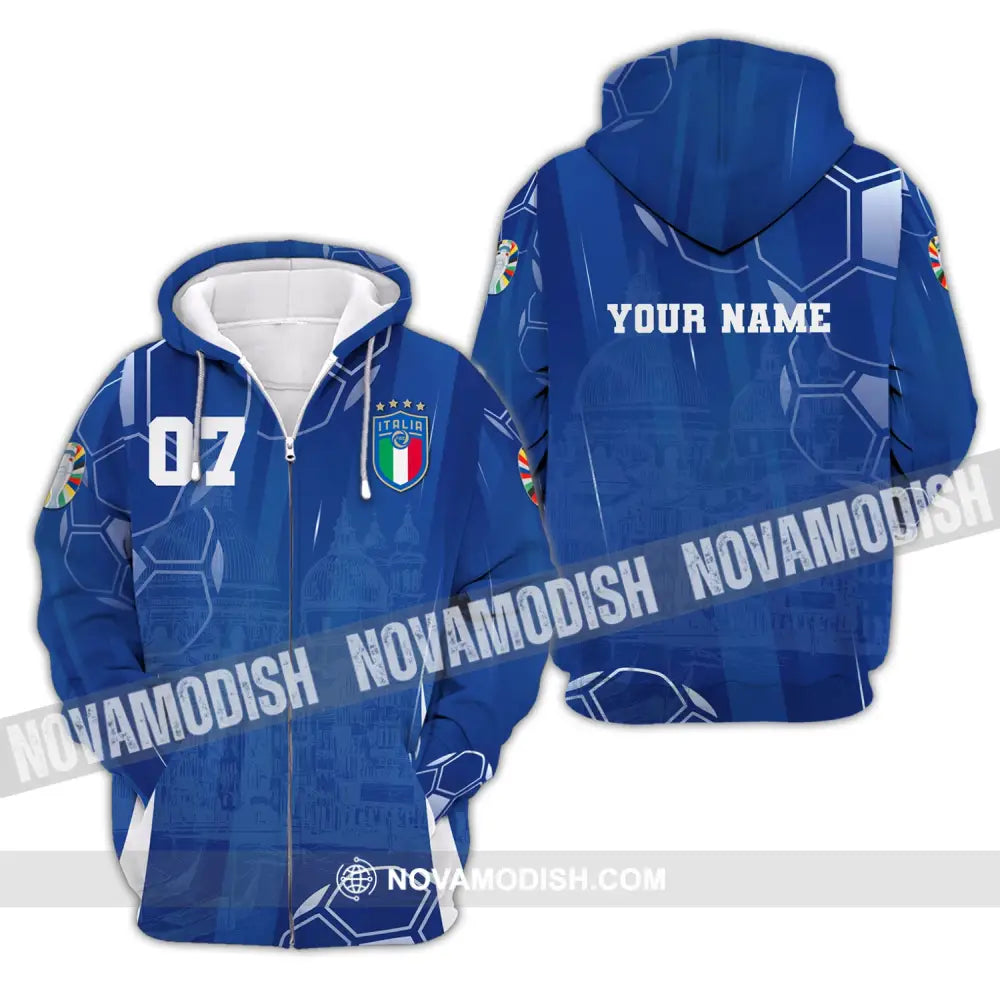 Unisex Shirt Custom Name And Number Italy Football Polo Long Sleeve Euro 2024 Zipper Hoodie / S