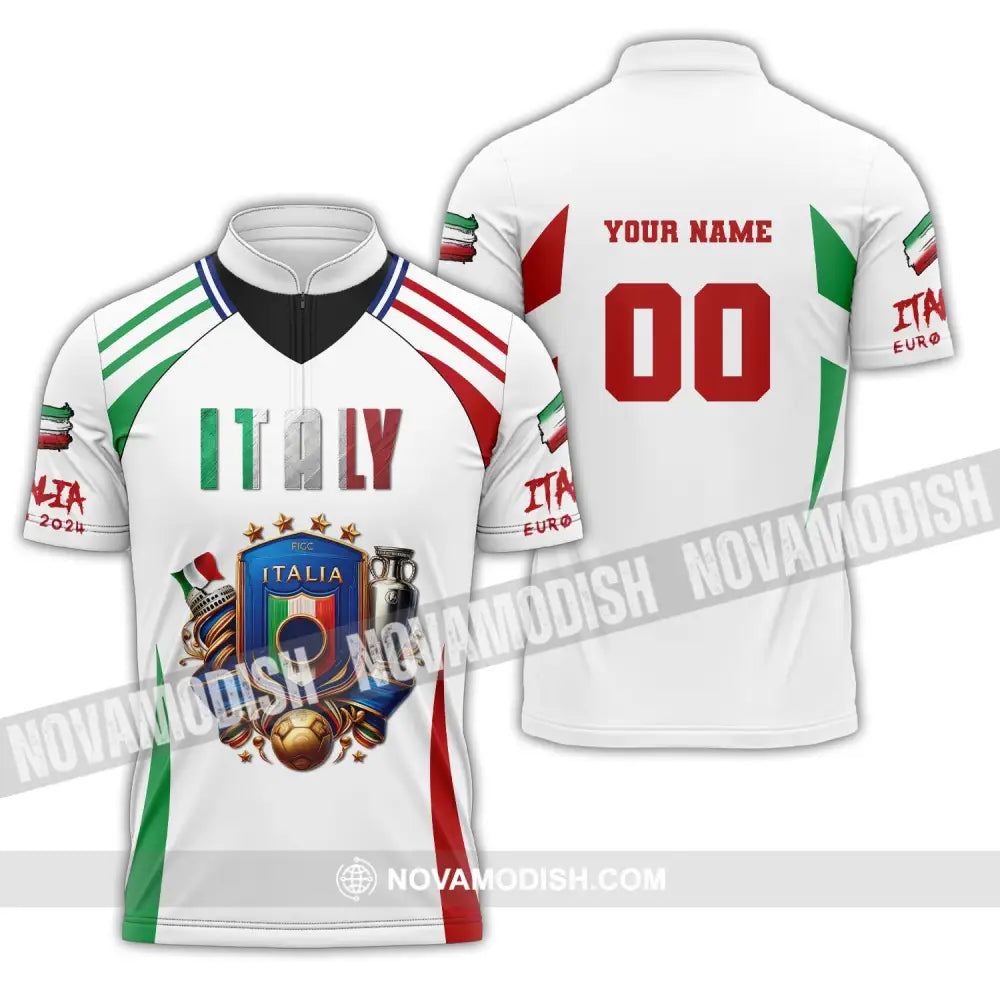 Unisex Shirt Custom Name And Number Italy Football Polo Long Sleeve Euro 2024 Zipper / S T-Shirt