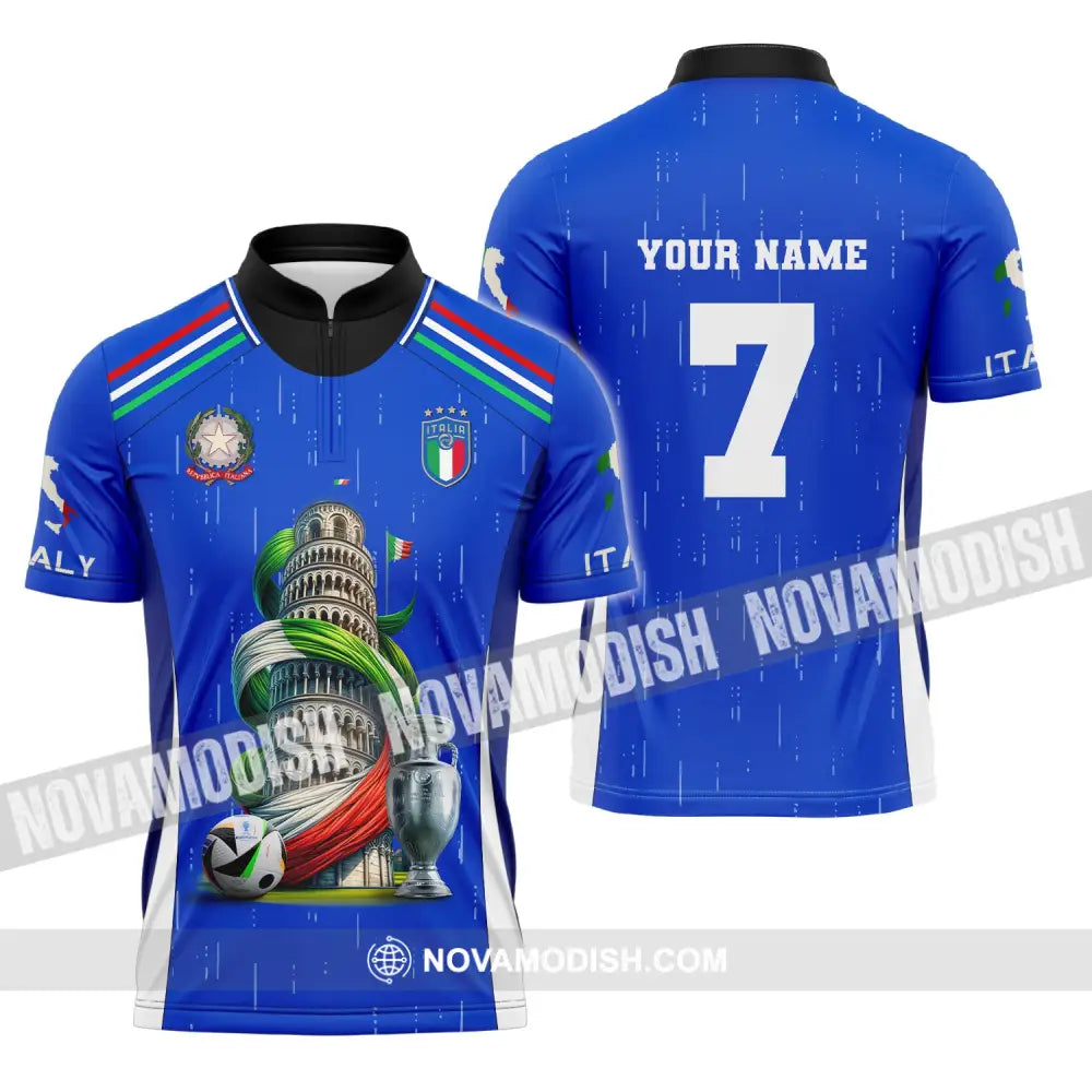 Unisex Shirt Custom Name And Number Italy Football Polo Long Sleeve Euro 2024 Zipper / S T-Shirt