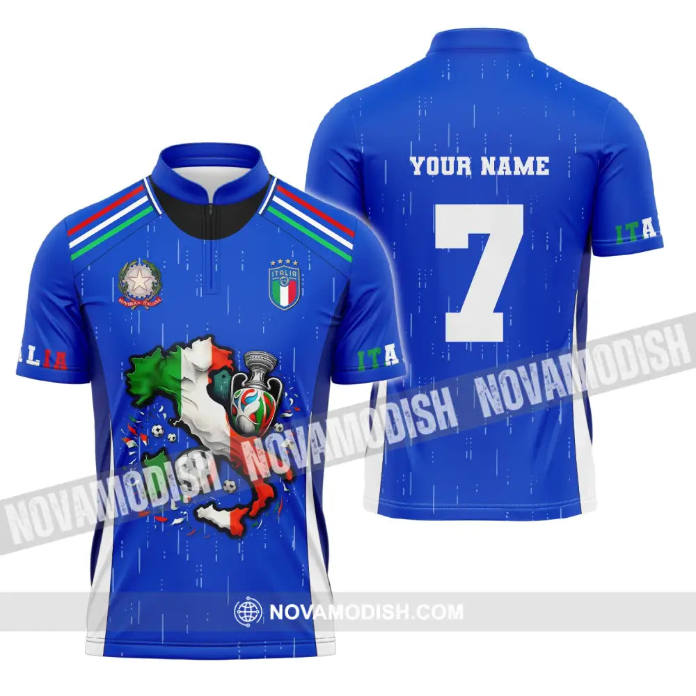 Unisex Shirt Custom Name And Number Italy Football Polo Long Sleeve Euro 2024 Zipper / S T-Shirt