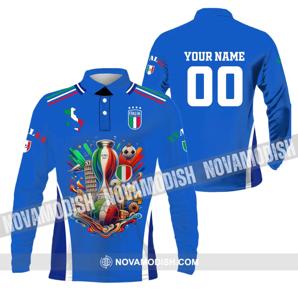 Unisex Shirt Custom Name And Number Italy Football Polo Long Sleeve / S T-Shirt