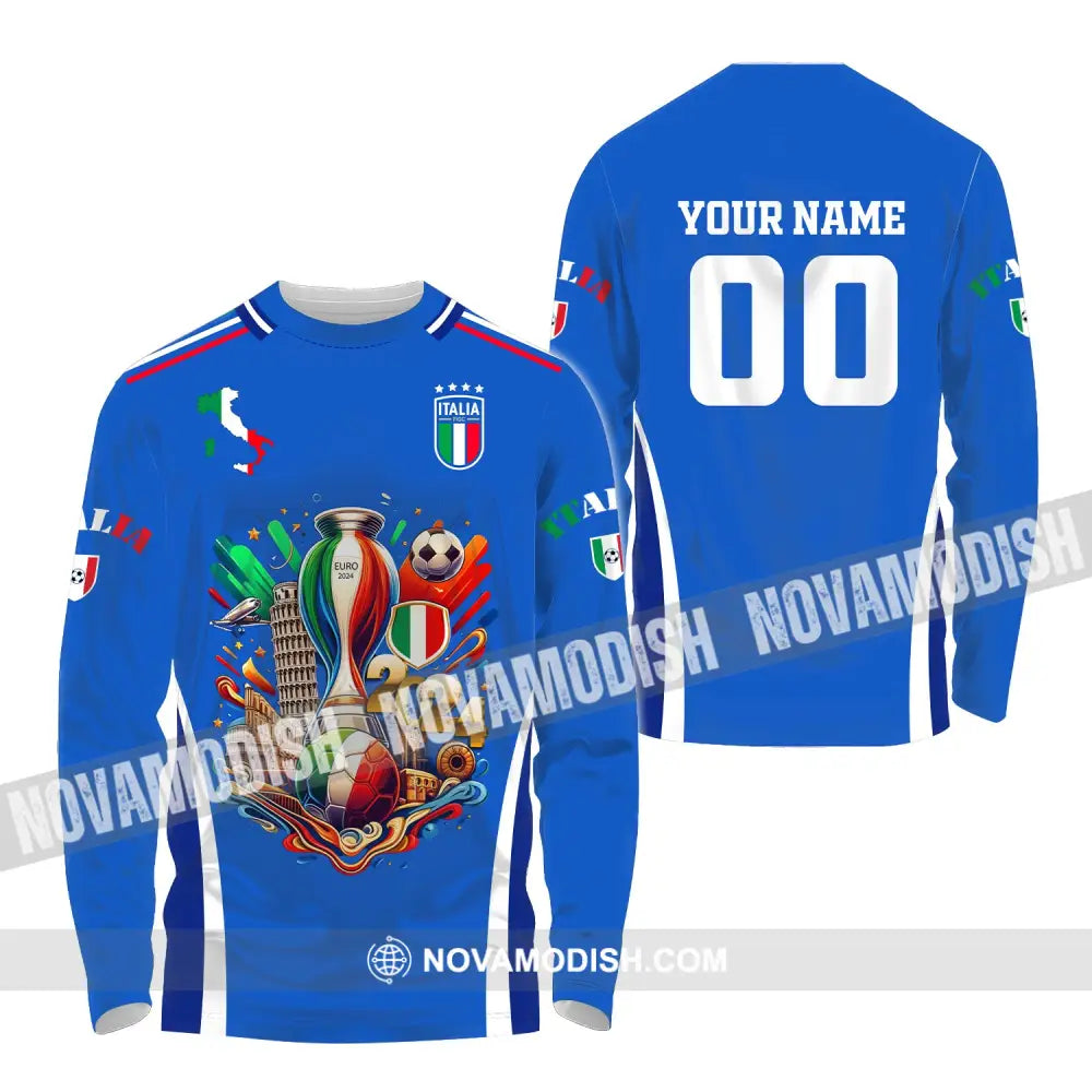 Unisex Shirt Custom Name And Number Italy Football Polo Long Sleeve / S T-Shirt