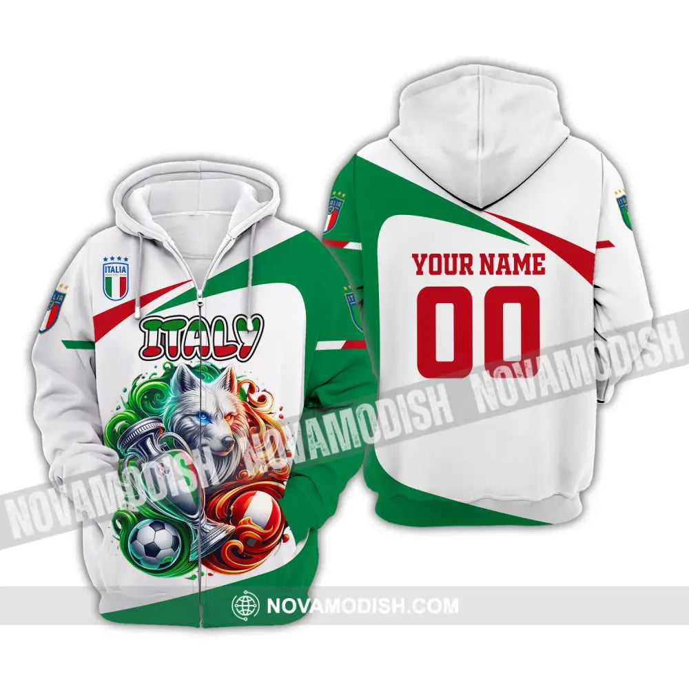 Unisex Shirt Custom Name And Number Italy Football Polo Long Sleeve Zipper Hoodie / S T-Shirt