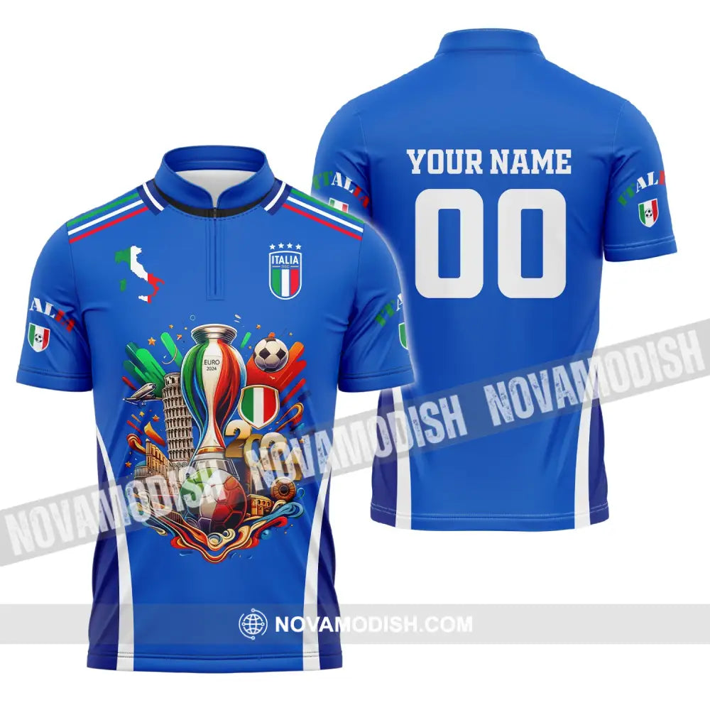 Unisex Shirt Custom Name And Number Italy Football Polo Long Sleeve Zipper / S T-Shirt