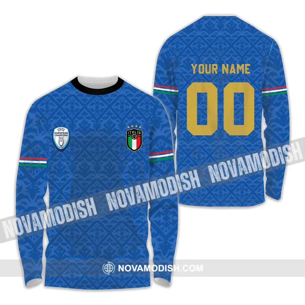 Unisex Shirt - Custom Name And Number Italy National Team Blue Color Shirt Long Sleeve Shirt / S T-shirt