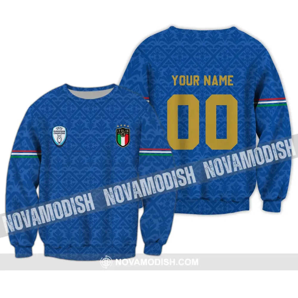 Unisex Shirt - Custom Name And Number Italy National Team Blue Color Shirt Long Sleeve / S T-shirt