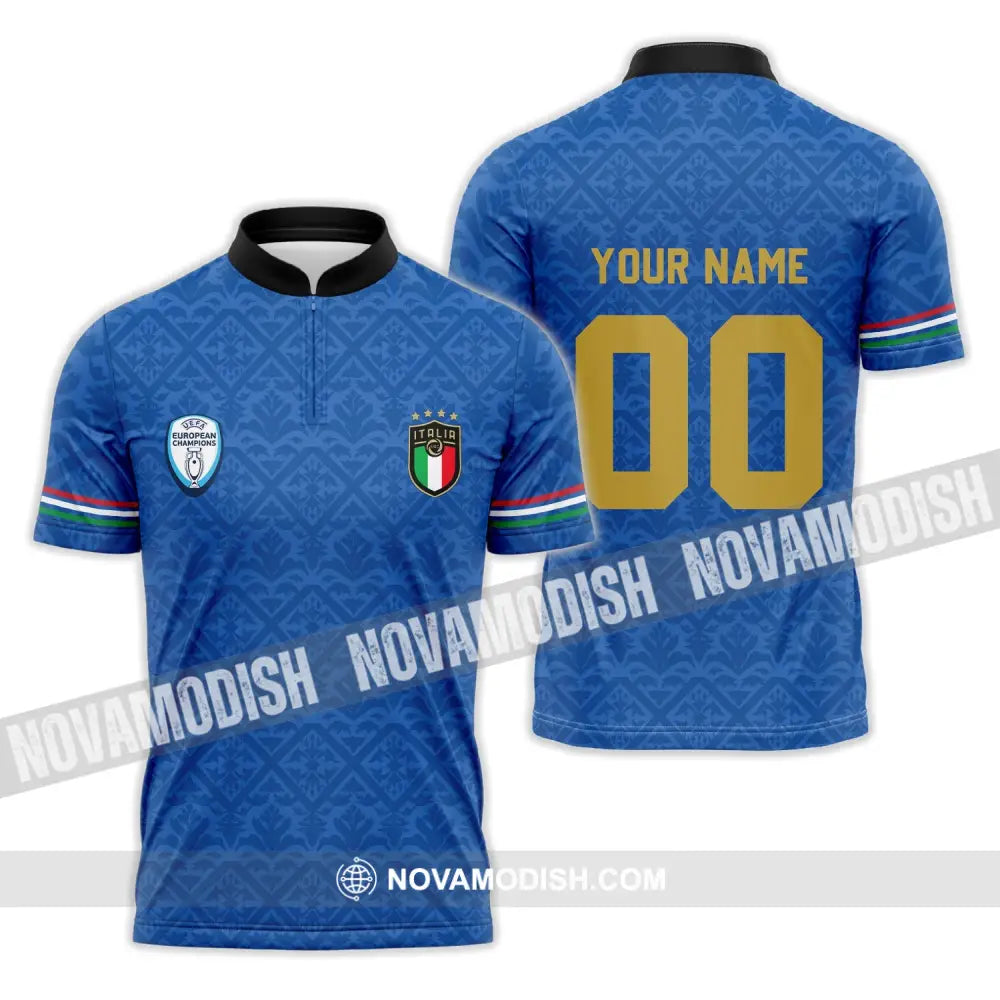 Unisex Shirt - Custom Name And Number Italy National Team Blue Color Shirt Zipper Polo Shirt / S T-shirt