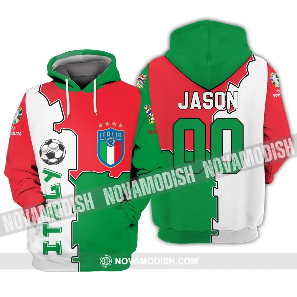 Unisex Shirt - Custom Name And Number Italy National Team Euro 2024 Flag Color Shirt Hoodie / S T-shirt