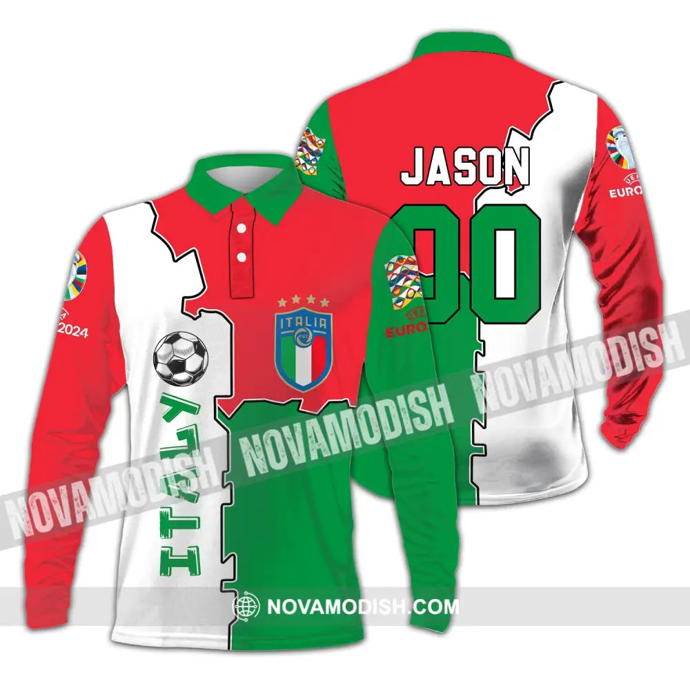 Unisex Shirt - Custom Name And Number Italy National Team Euro 2024 Flag Color Shirt Long Sleeve Polo / S T-shirt