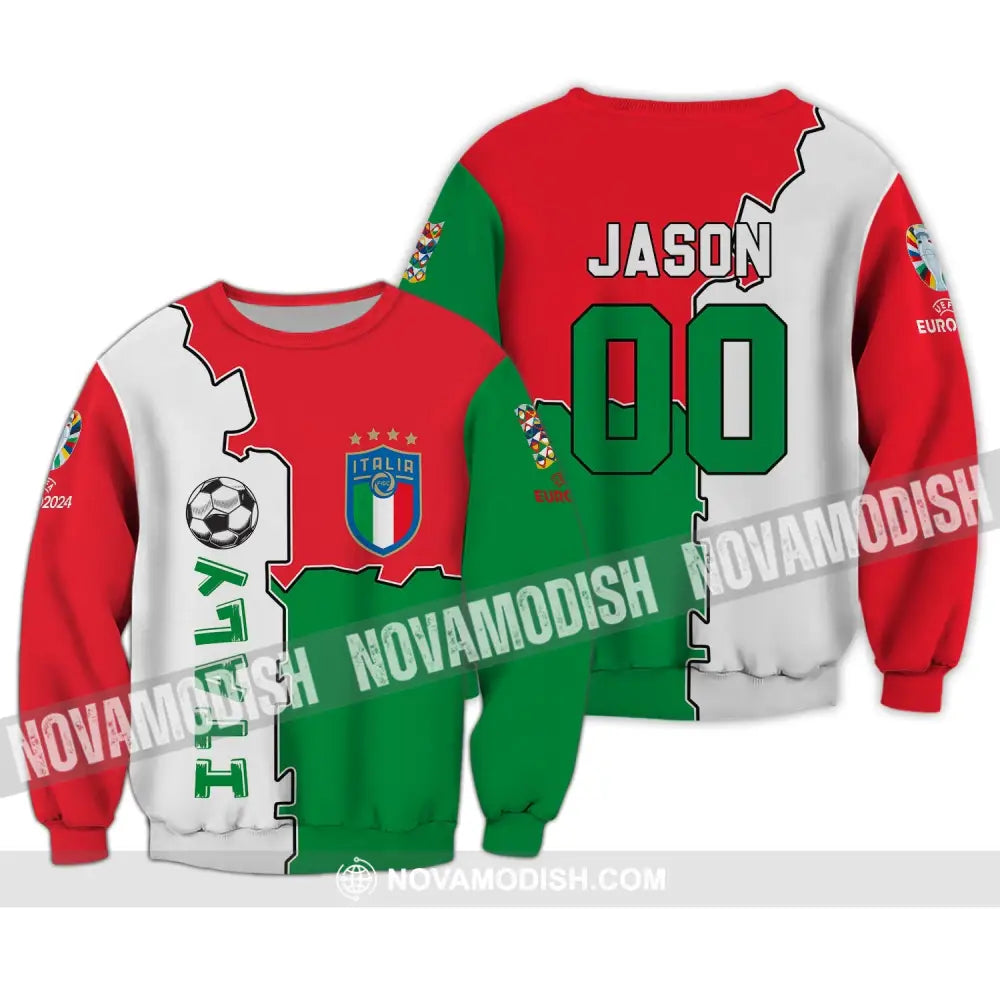 Unisex Shirt - Custom Name And Number Italy National Team Euro 2024 Flag Color Shirt Long Sleeve / S T-shirt