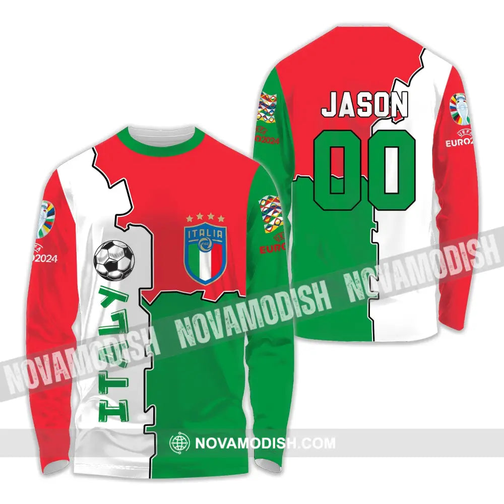 Unisex Shirt - Custom Name And Number Italy National Team Euro 2024 Flag Color Shirt Long Sleeve Shirt / S T-shirt