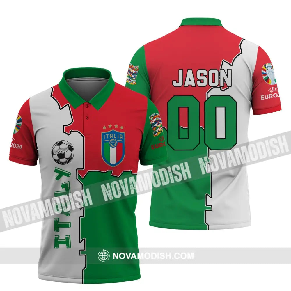 Unisex Shirt - Custom Name And Number Italy National Team Euro 2024 Flag Color Shirt Polo Shirt / S T-shirt