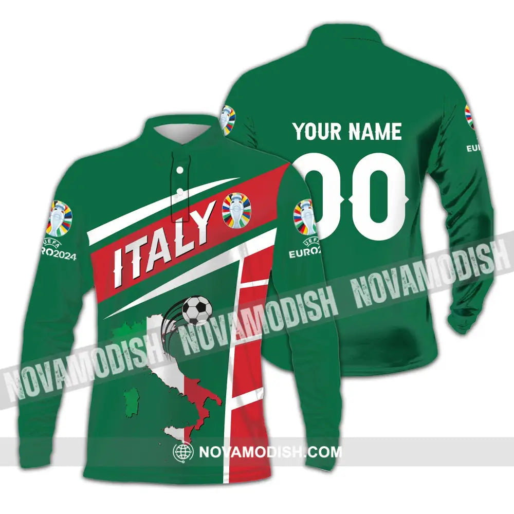 Unisex Shirt - Custom Name And Number Shirt Italy National Team Map Shirt Long Sleeve Polo / S T-shirt
