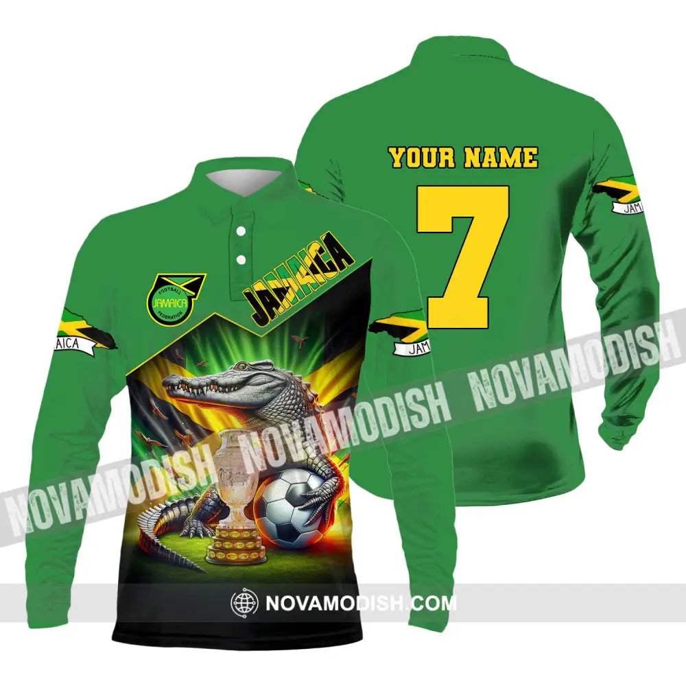 Unisex Shirt Custom Name And Number Jamaica Football Euro 2024 Polo Long Sleeve / S T-Shirt