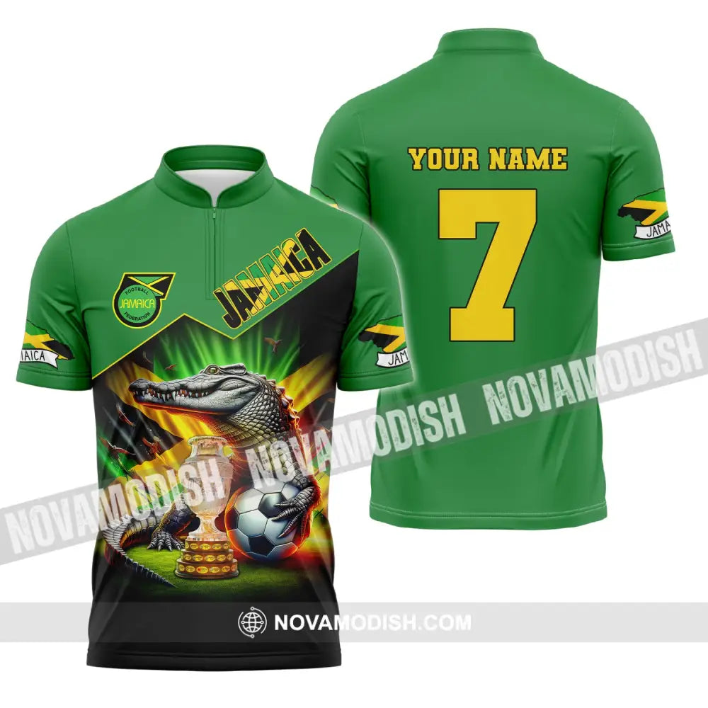 Unisex Shirt Custom Name And Number Jamaica Football Euro 2024 Polo Long Sleeve Zipper / S T-Shirt