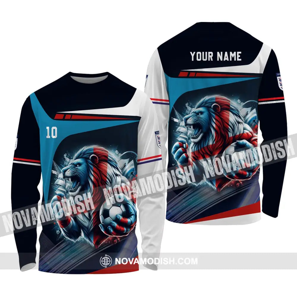 Unisex Shirt - Custom Name And Number Lion England Euro 2024 Team Shirt Long Sleeve Shirt / S T-shirt