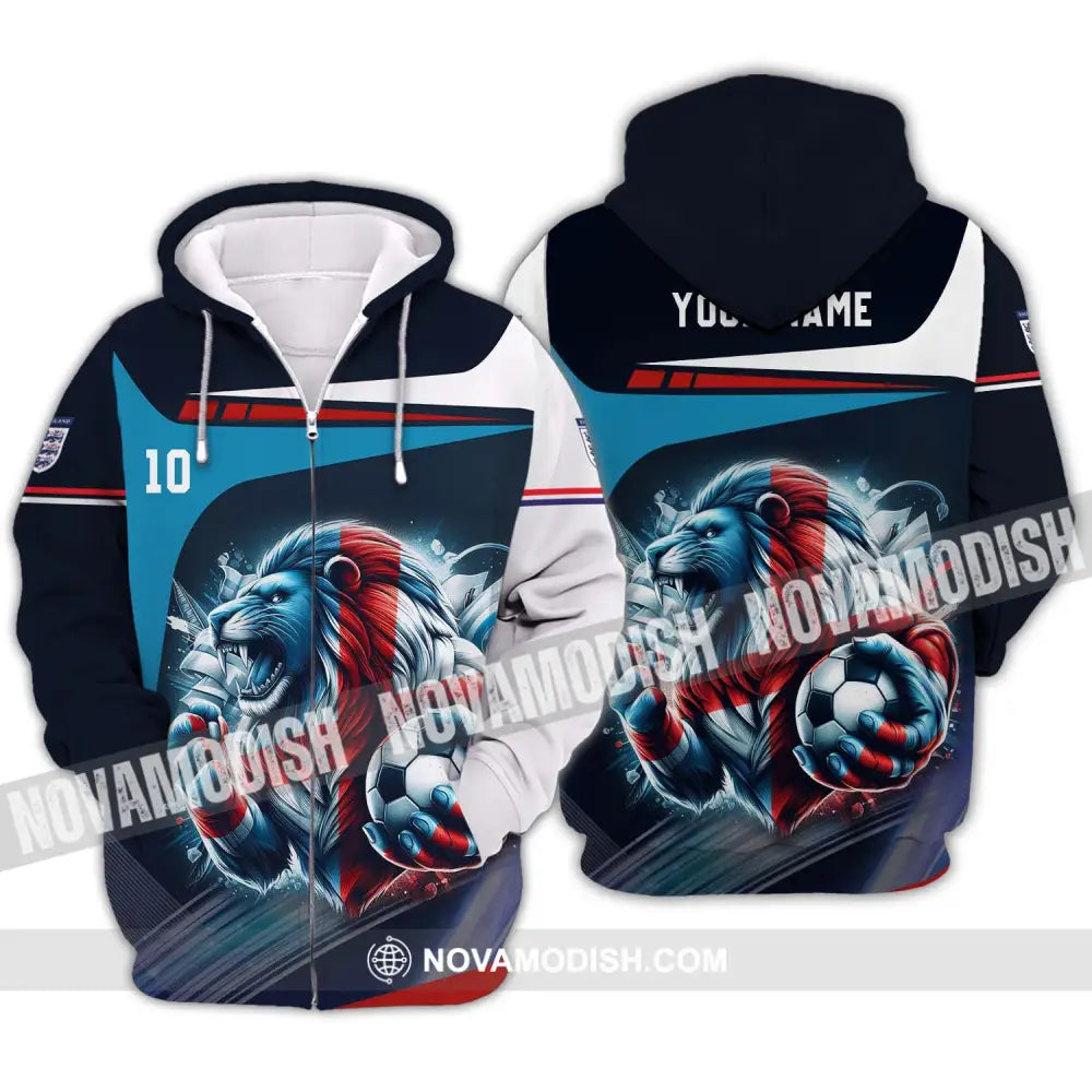 Unisex Shirt - Custom Name And Number Lion England Euro 2024 Team Shirt Zipper Hoodie / S T-shirt