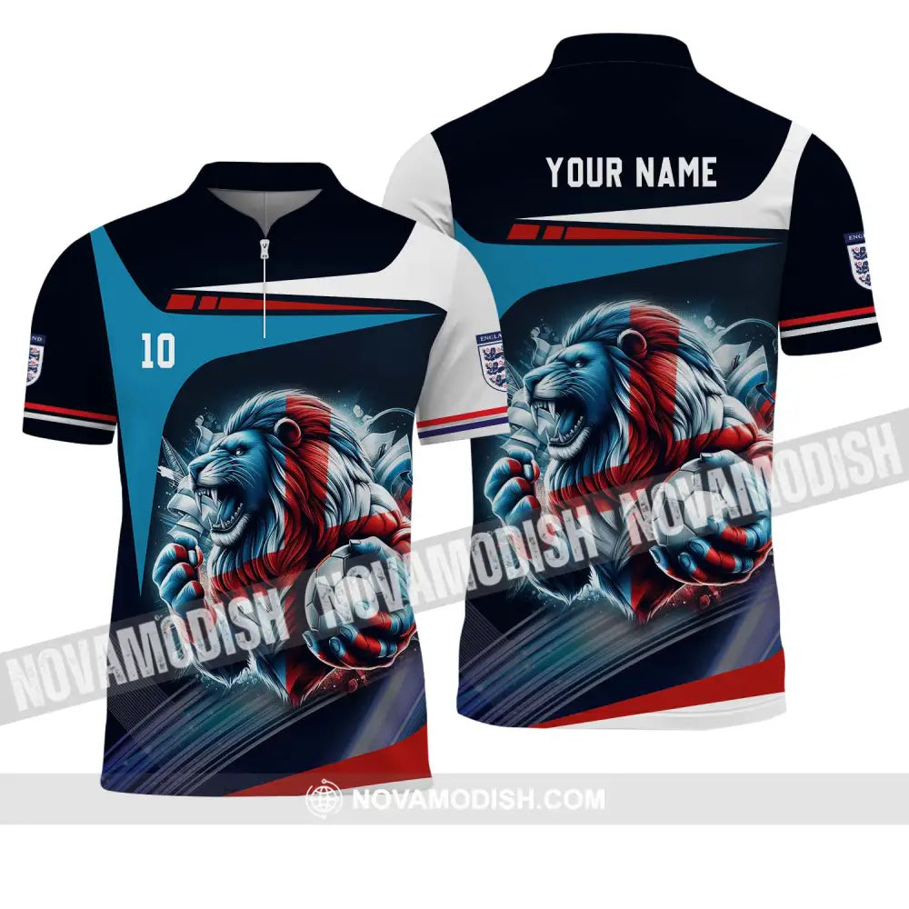 Unisex Shirt - Custom Name And Number Lion England Euro 2024 Team Shirt Zipper Polo Shirt / S T-shirt