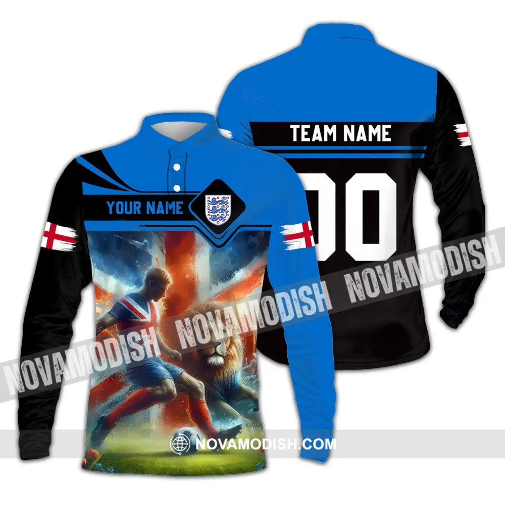Unisex Shirt - Custom Name And Number Lion England National Team Euro Shirt 2024 Long Sleeve Polo / S T-shirt