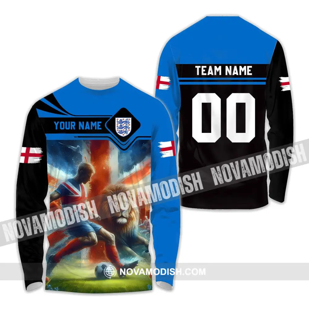 Unisex Shirt - Custom Name And Number Lion England National Team Euro Shirt 2024 Long Sleeve Shirt / S T-shirt