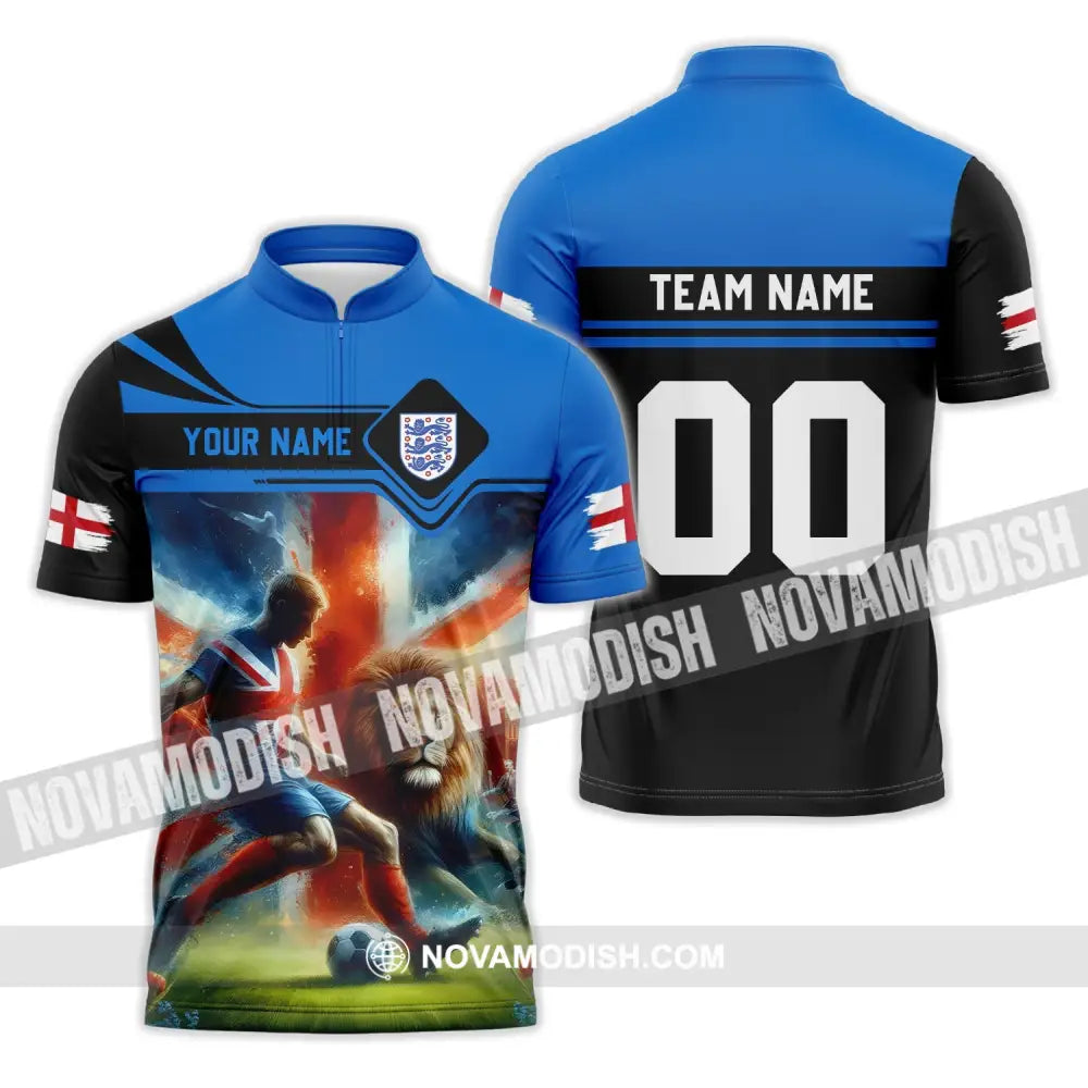 Unisex Shirt - Custom Name And Number Lion England National Team Euro Shirt 2024 Zipper Polo Shirt / S T-shirt