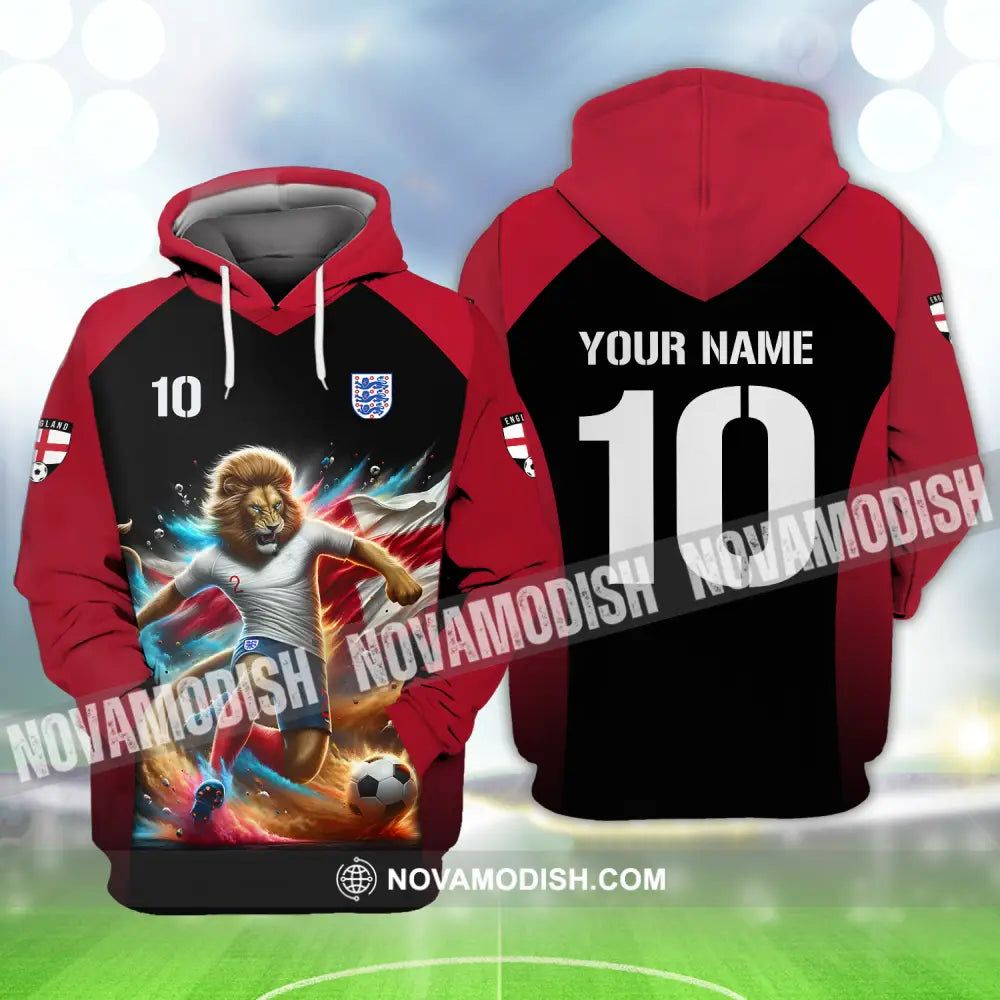 Unisex Shirt - Custom Name And Number Lion Playing Ball England Euro 2024 Hoodie / S T-shirt